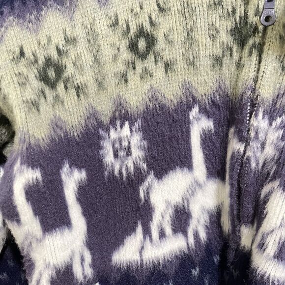 YARI Artesanias Wool Zip Coat Womens S Llama Snowflake Fair Isle Alpaca Blue - Picture 6 of 6